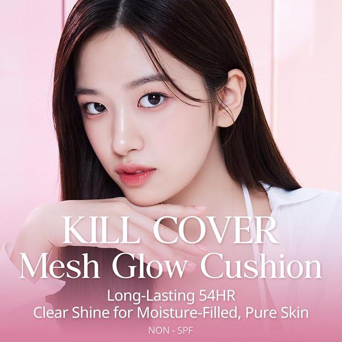 CLIO Kill Cover Mesh Glow Cushion Foundation ([Refill Included] 15g*2, 24W SAND), Glass Skin, Long-Lasting, Lightweight, Buildable Coverage, Glowy Skin Makeup