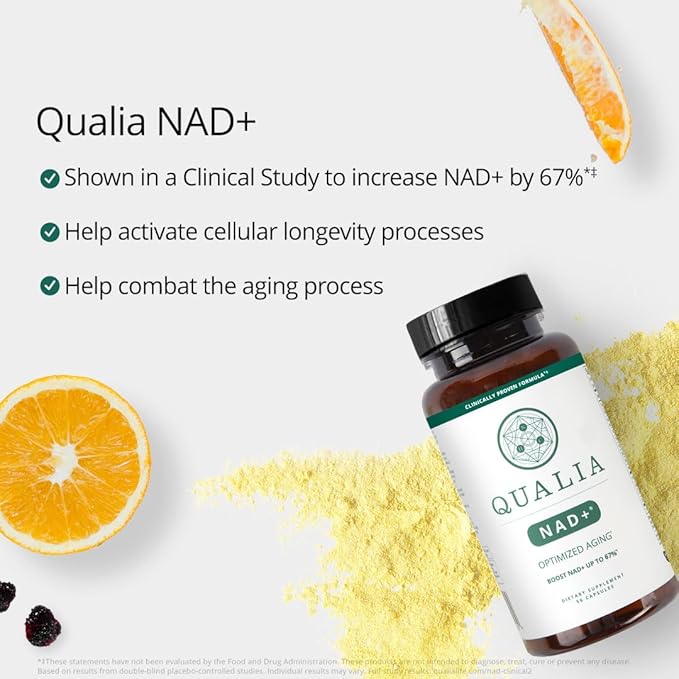 Qualia NAD Supplement — Clinically Proven to Boost NAD+ up to 67%. Optimized Aging, Energy, Focus. Elite NAD+ Booster Ingredients: Nicotinamide Riboside (NIAGEN,) Niacin, Niacinamide (3 Month Supply)