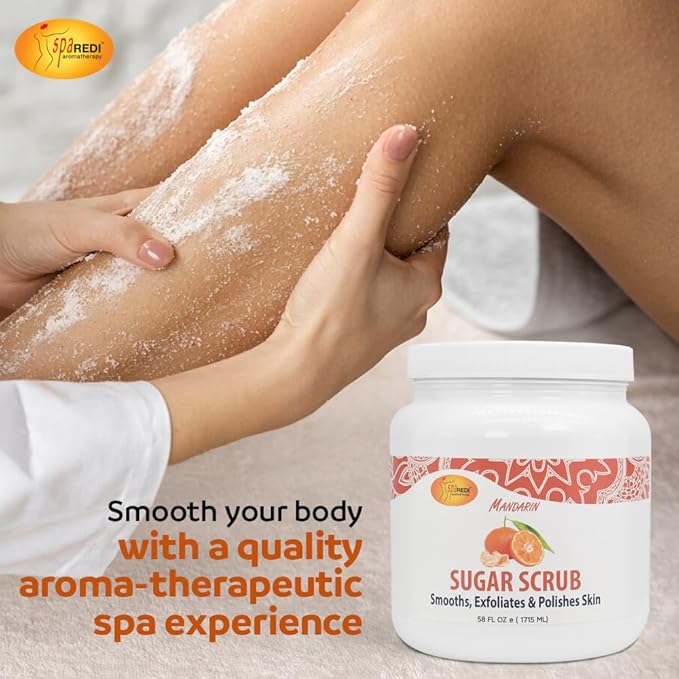 SPA REDI Sugar Scrub - Exfoliating, Moisturizing, Hydrating and Nourishing, Glow, Polish, Smooth and Fresh Skin - Body Exfoliator, Mandarin - 58 Oz