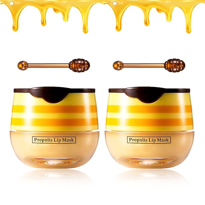 2PCS Bee Lip Balm Honey Pot Honey Lip Balm Sleeping Lip Mask Silky Hydrating Bee Lip Balm Lip Mask Overnight Lip Care Products