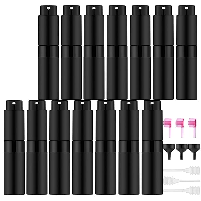14 PCS/8ML Portable Atomizer Perfume Bottles, Mini Empty Refillable Cologne Spraye Bottle, Pocket Travel Perfume Liquid Sprayer (Matte Black)