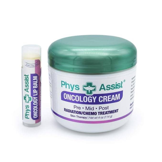 PhysAssist Oncology Cream 4 oz plus Lip Balm. Hydrates and Pampers Stressed skin. Made with a blend of natural Botanicals. Clinically Tested, Non Irritant.