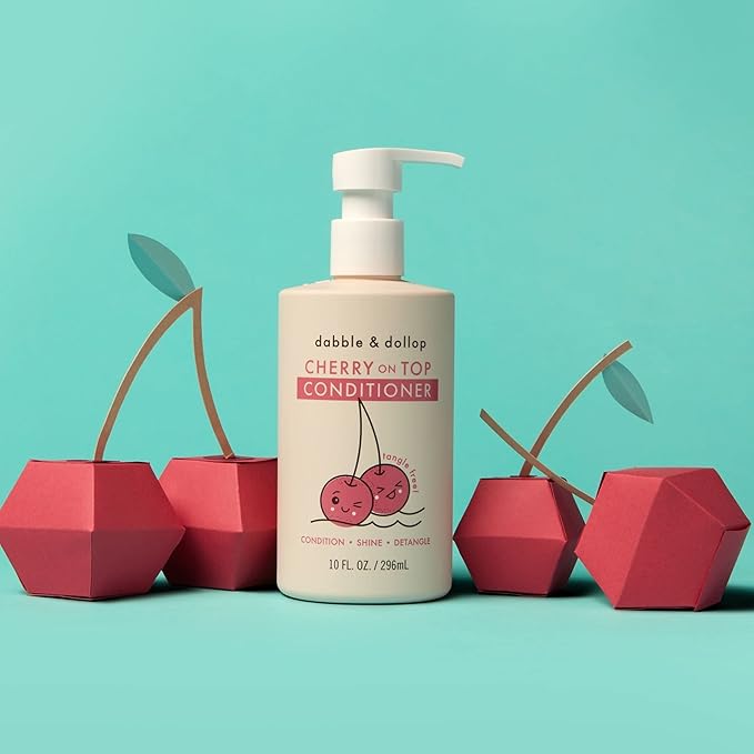 Dabble & Dollop Cherry on Top Conditioner - Natural Shine & Detangler for Kids, 100% USA-made, Paraben & Sulfate Free, Vegan, Gluten-free, Tear-Free (10oz)