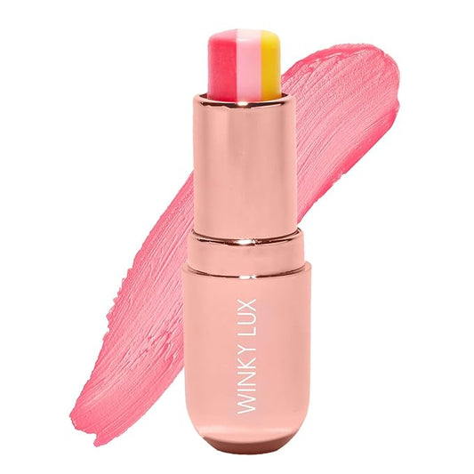Winky Lux Pink Lemonade Tri-Color Tinted Lip Balm – Lip Care with Jojoba Oil & Vitamin E, Sheer Tint, Juicy Citrus Scent, Softens and Hydrates Dry Lips
