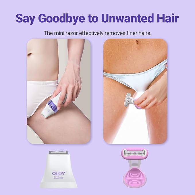 Bikini Trimmer for Women, IPX7 Waterproof Wet & Dry Electric Razors for Women, Bikini Legs Underarm Pubic Hairs Rechargeable Electric Shaver with 2 Trimmer Heads and Travel Razors