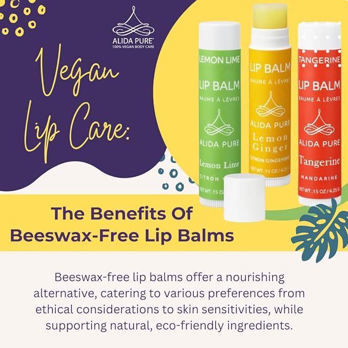 Lemon Ginger Lip Balm Collection, Vegan Lip Balm Set, Bees Wax Free, with Avocado Oil, Organic Jojoba Oil, Vitamin E, Natural Moisturizer For Dry, Cracked, or Chapped Lips, 3 Tube Set