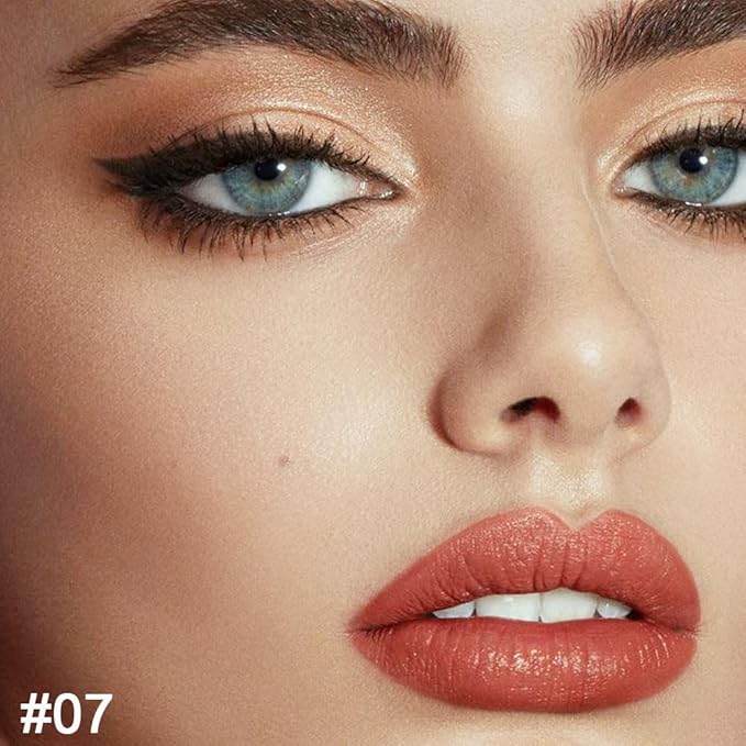 2-in-1 Rose Gold Lip-Gloss Lip Liner & Lipstick Set Kit for Women, Matte Lips Kit with Lip Liner Lip Stains Long Lasting Waterproof 24 Hour Lipstick and Lip Liners Combo Lipliners Pencil Set 07