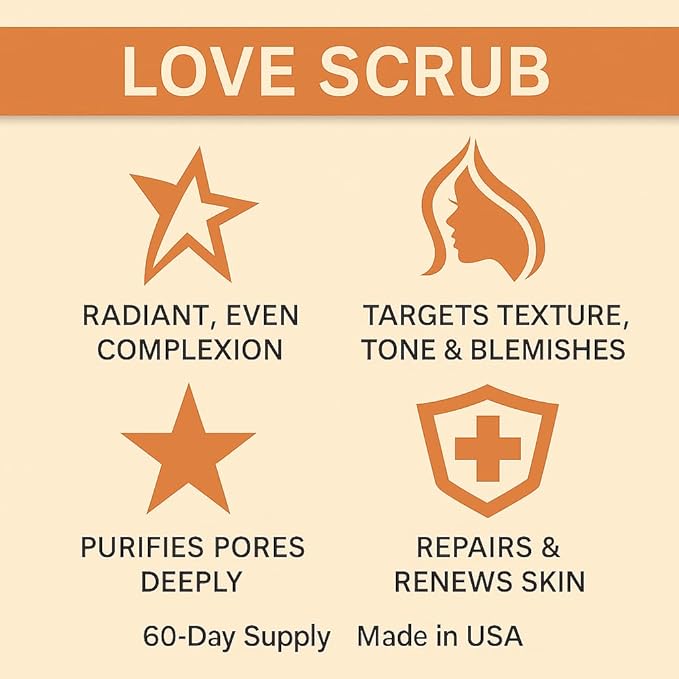 Love Scrub with Hyaluronic Acid Natural Face Exfoliator for Wrinkles, Acne, Fine Lines, Blackheads & Clogged Pores