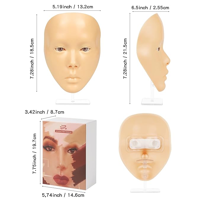 Makeup Practice Mannequin Face, 5d Reusable Silicone Makeup Practice Board Full Face with Makeup Brushes Sponge Set and Eyeshadow Board Makeup Kit for Makeup Artist, Girl's Gift Or Professionals