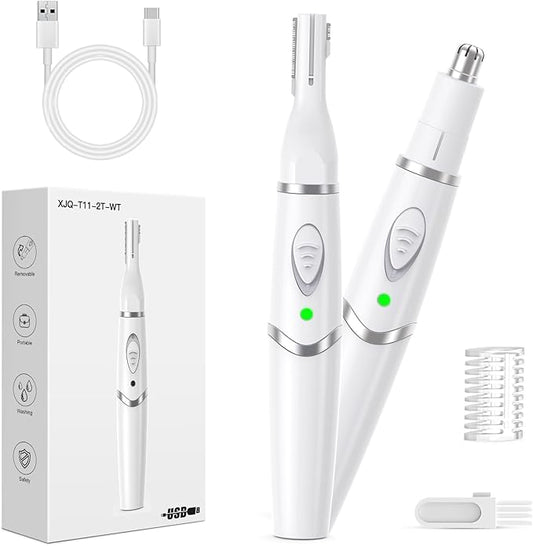 Nose Hair Trimmer for Women - 2 in 1 Professional Painless Eyebrow and Facial Hair Trimmer for Men and Women, USB Rechargeable Trimmer Double Edged Blades Easy to Clean, White