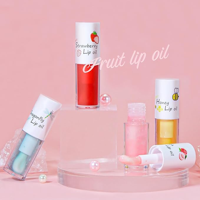 4 Pcs Crystal Jelly Lip Oil, Fruit Flavoured Hydrating