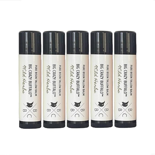 Pure Bison Tallow Lip Balm, Wild Herb, (5 pack) - Rosemary & Lavender, Moisturizing, Non-Habit Forming