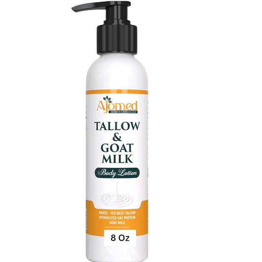 Grass Fed Beef Tallow & Goat Milk Body Lotion for Sensitive Skin, Organic Tallow Lotion - Soothes Dry Patches, Goat Milk Moisturizer - Handmade Tallow Body Lotion (Oatmeal & Honey, 8 Oz)
