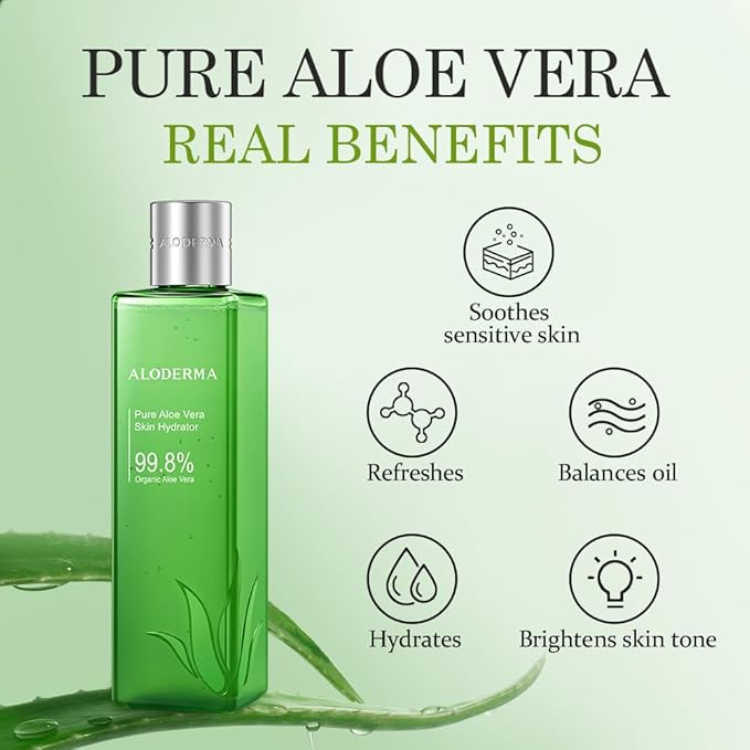 Aloderma Fresh Aloe Vera Face Hydrator Made with 99.8% Organic Aloe Vera within 12 Hours of Harvest - No Thickeners Great for Acne Prone & Sensitive Skin Repair, Scalp, & Hair 240ml