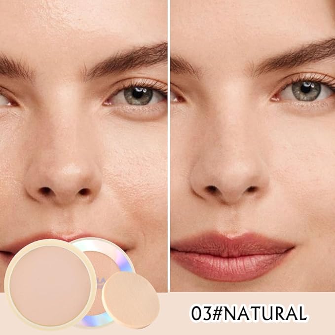 Oil Control Face Pressed Powder, Ultra-Fine Lightweight Face Powder, Soft-focus Matte Finish, Sheer Coverage, Lasting Oil Control, Natural (03#)