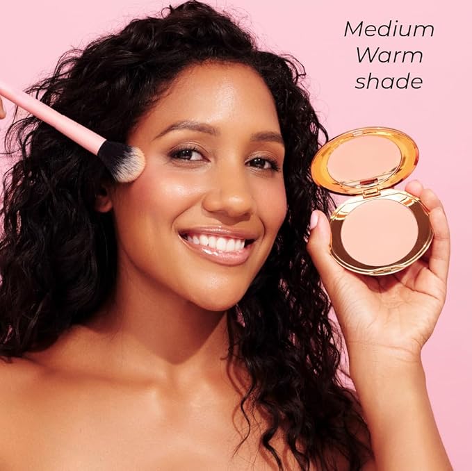 MCoBeauty Miracle Flawless Pressed Powder, Medium Warm Shade, Oil-Control, Soft-Focus Finish with Hydrating Rose Flower Extract & Sweet Almond Oil, Vegan, Cruelty Free Cosmetics