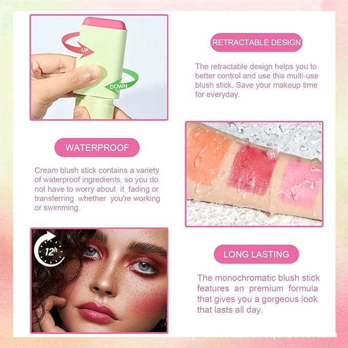 Cream Blush Stick, Blush Beauty Wand for Cheek