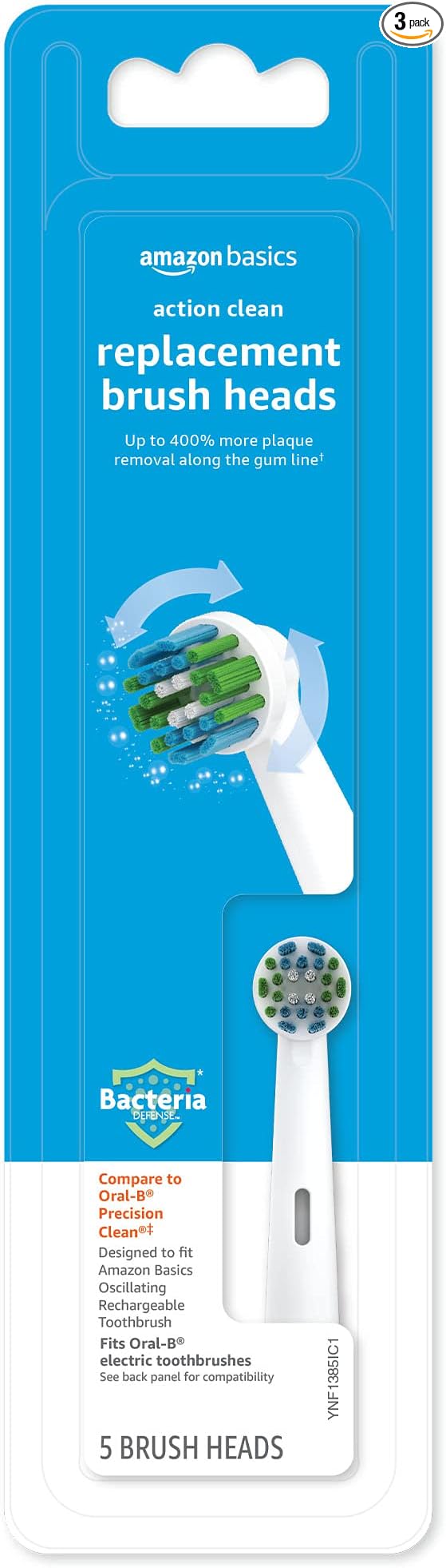 Amazon Basics Electric Toothbrush Head Replacement Brush, White, 3 Count (Fits Most Oral-B Brushes)