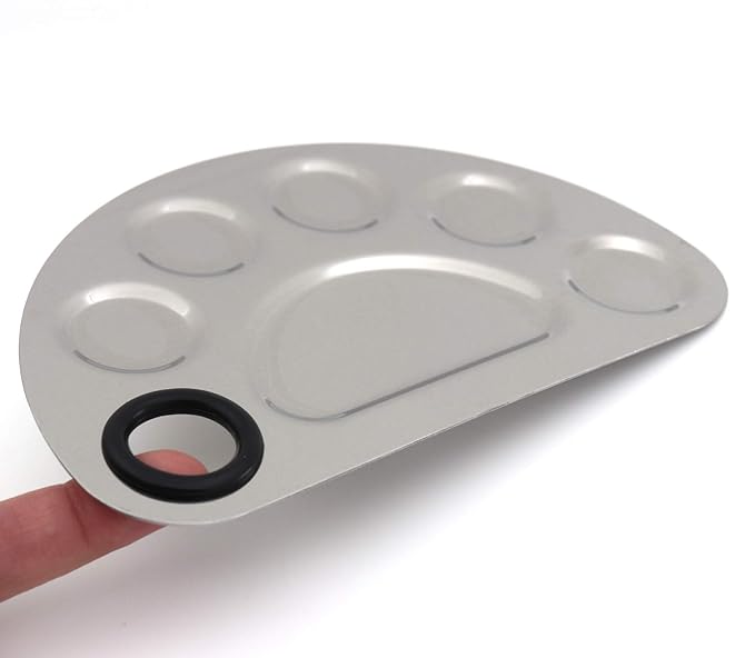semicircle Makeup Palette Stainless Steel 6-dents Nail-art Cosmetic Artist Mixing Palette with 6 Inches Spatula Tool