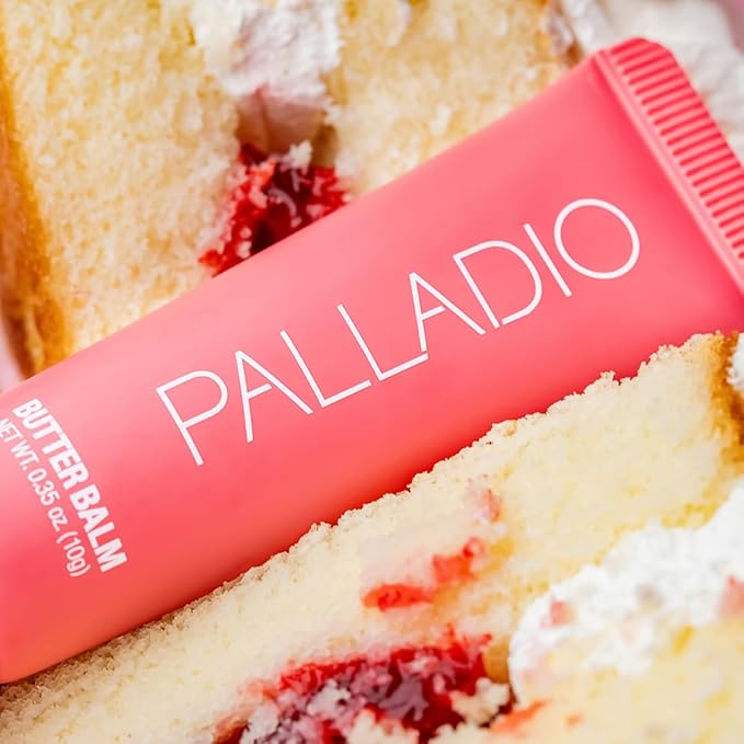 Palladio Butter Balm - Hydrating Lip Balm with Sheer Tint, Aloe, Peptides, Shea Butter, and Vegan Formulation for Instant Moisture, Shine, and Soothing Lip Care, Strawberry Shortcake