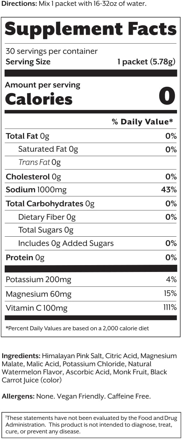 ProMix Nutrition Electrolytes Powder Hydration Packets - Himalayan Pink Salt, Magnesium, Potassium, Vitamin C - Salted Watermelon, Lightly Sweetened - 30 Servings (Pack of 30)