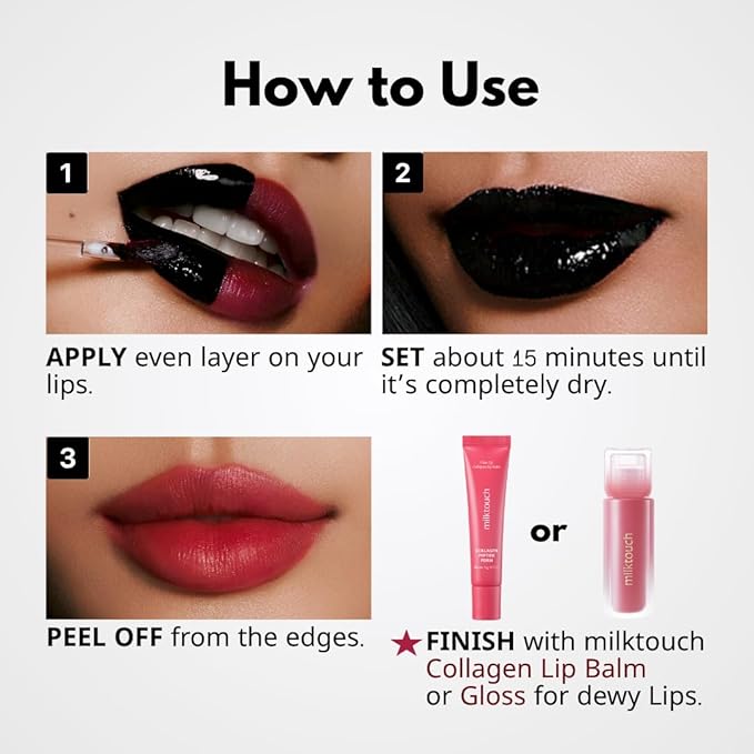 MILKTOUCH Black Peel Off Lip Tattoo - Long-Lasting Matte Lip, Waterproof & Transfer-Proof, Highly Pigmented, Stay-On-All-Day Lip Tint Stain (4.5g) #05 Black Fig