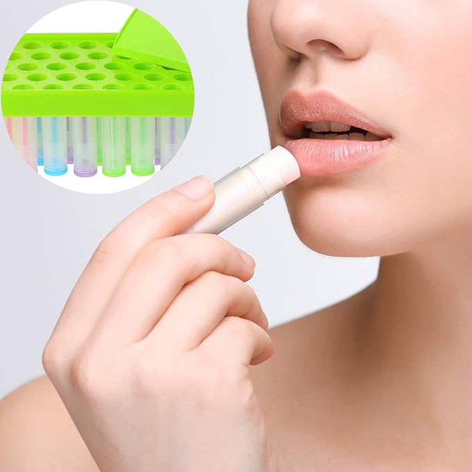 Maitys 2 Sets Lip Balm Tray and Spatula Portable Lip Balm Filling Tray and Spatula Set Lip Balm Tube Holder Lip Balm Tubes Tray Lip Balm Containers Lip Gloss Making Kit(Green)