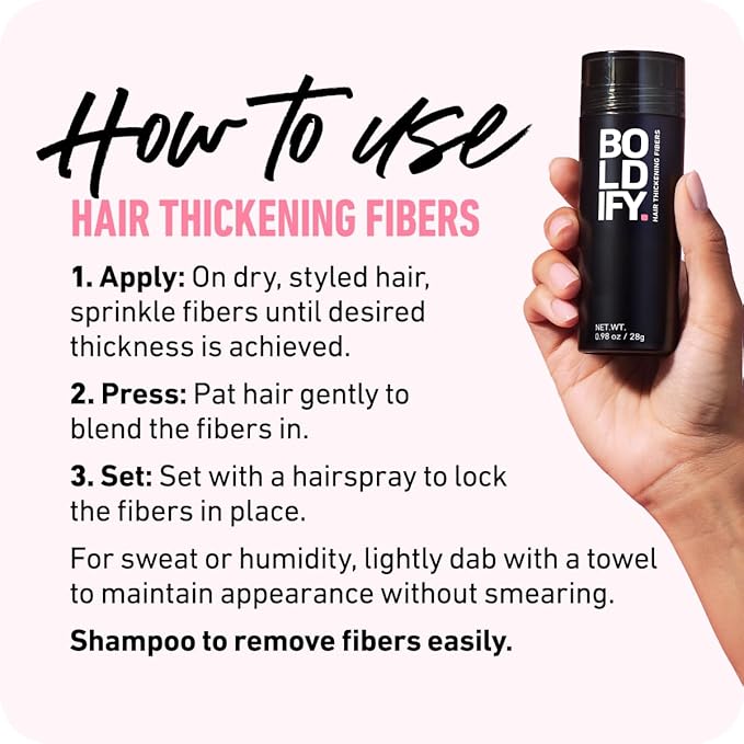 BOLDIFY Hair Fibers (28g) - Fill In Thinning and Fine Hair for an Instantly Fuller, Thicker Look - 14 Shades for Women & Men - Black