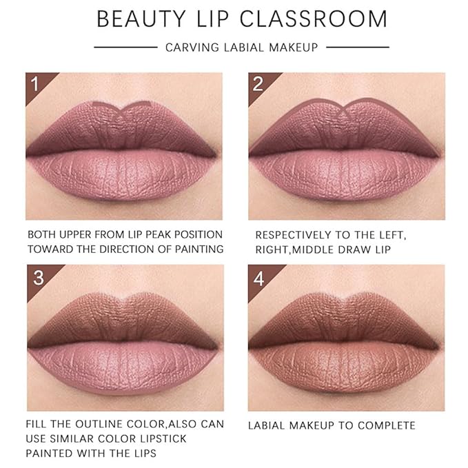 12 Pcs Natural Nude Brown Beige Colors Lip Liner Lipstick Pencils Set for Daily Makeup,Easy to Apply & Remove,Waterproof (B)