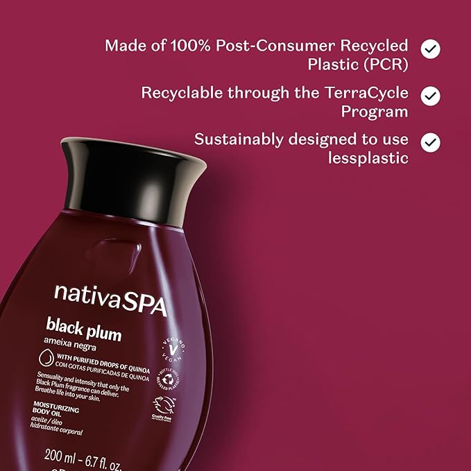Nativa SPA by O Boticário, Black Plum Body Oil, Scented Moisturizer, Enriched with Purified Quinoa Drops to Boost Hydration, 6.8 Ounce