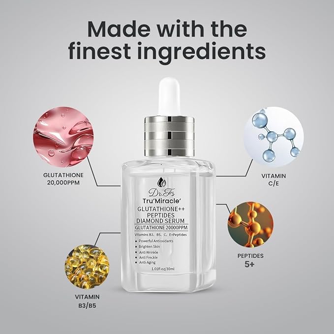 Glutathione Serum with 5+Peptides -20,000ppm Glutathione brightening 50X dark spot Serum for Face- Hyperpigmentation Serum, Anitoxidants B3,B5 C E Niacinamide fights Aging Signs [5 serum in 1]