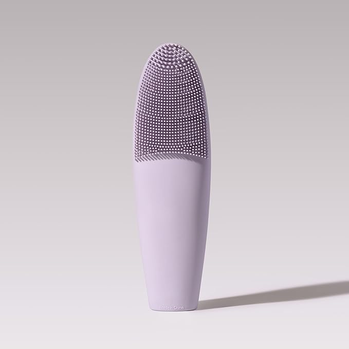 LOLLIPOP Dual-Sided Facial Cleansing Brush | Handle Size Silicone Face Exfoliator and Soft Fiber Cleanser | Manual Face Scrubber for Pores, Makeup Removal, Blackhead and Skincare Routine, Plum