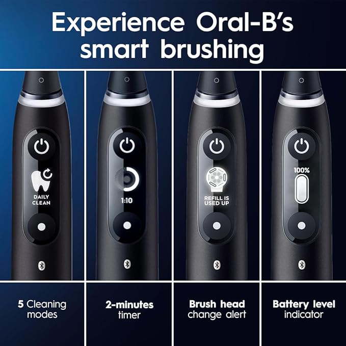 Oral-B iO Series 6 Rechargeable Electric Toothbrush with Visible Pressure Sensor to Protect Gums, 2 Minute Timer, 5 Cleaning Settings, 1 Replacement Toothbrush Head, and Travel Case, Grey Opal