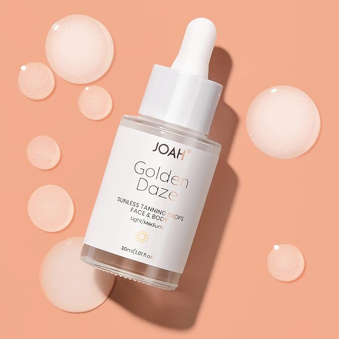 JOAH Self Tanner, Sun & Seoul Golden Daze Sunless Tanning Drops, Moisturizing Self Tanning for Face & Body, Vegan & Cruelty-Free, Light/Medium 30ml