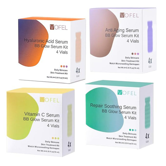 Anti Aging Serum with Hyaluronic Acid Vitamin C Serum for Face Centella Serum Moisturizer 0.35 oz 4 Kits 16 Vials Facial Serum Ampoules (4 kits gift box)