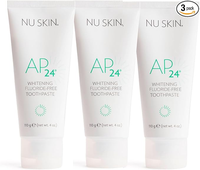 Nu Skin AP 24 Whitening Fluoride - Free Toothpaste | AP 24 Blend | Vanilla Mint Flavor | Brightens Teeth | Removes Surface Stains | Prevents Dental Cavities & Plaque | Enamel-Safe | 4 oz | 3 Pack