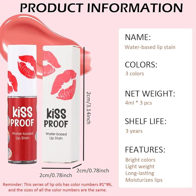 BINGBRUSH 3Pcs Bright Vivid Color Lip Tint With BINGBRUSH