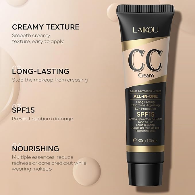 CC Cream Tinted Moisturizer with SPF 15, Color Correcting CC Cream, Even Skin Tone, Cover Blemish, Lightweight Hydrating Matte CC Cream, Long Lasting Waterproof CC Cream Foundation(Natural)
