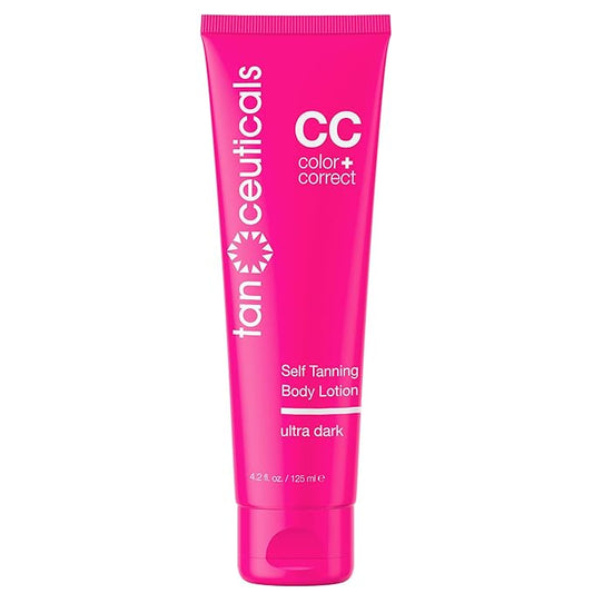 Tanceuticals CC Self Tanning Body Lotion - Ultra Dark Self Tanner, Color Correcting Natural Looking Sunless Tan – Quick Fake Tan, Bronze Glow - Fresh Coconut Scent and Healthy Ingredients