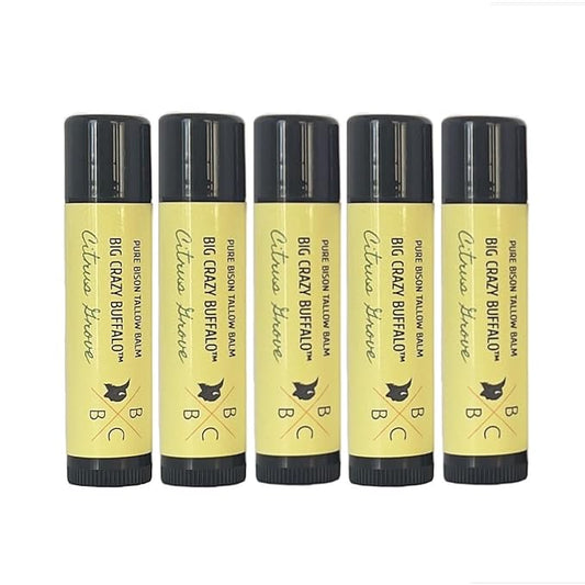 Pure Bison Tallow Lip Balm, Citrus Grove, (5 pack) - Lemongrass & Lemon, Moisturizing, Non-Habit Forming