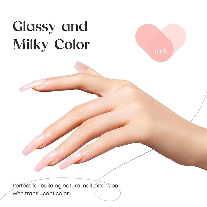 Beetles Builder Gel 15ML, 7 in 1 Builder Strengthener Gel Translucent Pink Nude Gel Nail Extension Brush in Bottle UV Gel Nail Polish, No Slip Solution Need Base Gel Needed