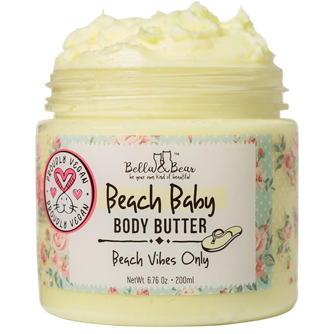Bella and Bear Beach Baby Body Butter - Moisturizing Shea Cream for Women - Vegan, Cruelty-Free, Oil-Free - Helps Prevents Pregnancy Stretch Marks Bulk 6.76-oz. - 12 Pack