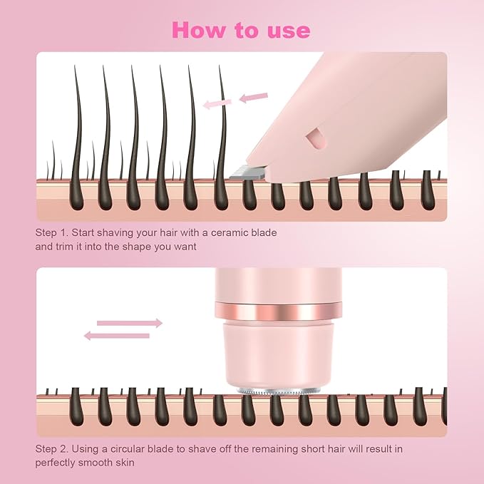 Glow Aura Womens Shaver 2 in 1, Electric Razor, Painless Hair Removal for Face,Body Waterproof Wet & Dry Use Body Hair Trimmer (Pink)