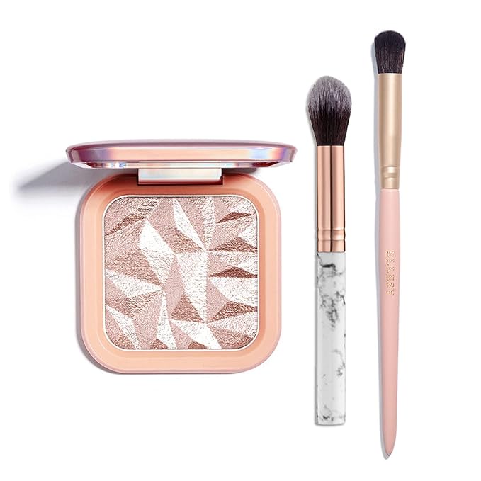 Face Highlighter Makeup Palette Kit, Shimmer Glitter Highlight Contouring Palette Natural Nude Shiny Contour Highlight Makeup Illuminator Highlighter Concealer Palette with brush (Nude Pink)