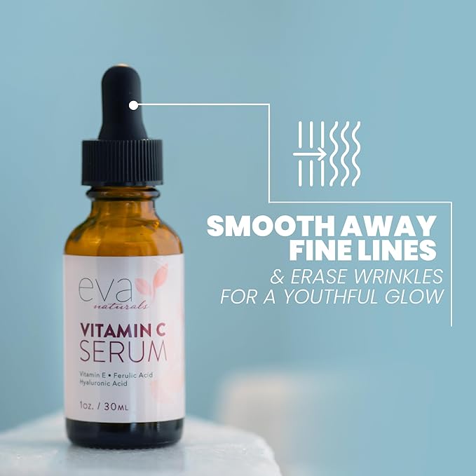 Eva Naturals Firm & Glow Serum Bundle – Vitamin C, Peptide & Niacinamide Serums – Anti-Aging Face Serum Set for Wrinkles, Glow, Pores, Hydration – Collagen Boosting Skin Care Routine