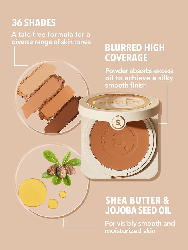 SHEGLAM SKin-Focus Full Coverage Powder Foundation Oil-Control Lightweight Face Pressed Powder Makeup-Almond