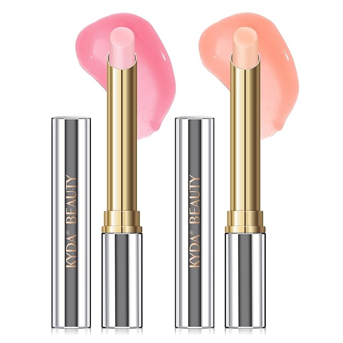 KYDA 2 Colors Tinted Lip Balm, Hydrating Sheer Formula Lip Balm, Natural Glossy Finish, Moisturizing Lip Care Balm for Dry Lips, Pink Candy and Peach Candy