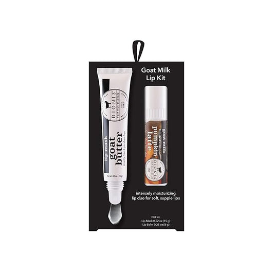 Dionis Goat Butter Overnight Lip Mask & Lip Balm Kit - Goat Milk, Jojoba & Moringa Oils Moisturize & Repair Chapped Lips Overnight while Lip Balm Keeps Moisture Locked In All Day, Pumpkin