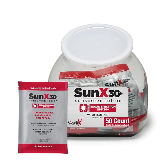 CoreTex Sun X 30+ SPF Individual Sunscreen Packets Travel Size (10ct. with Carrying Case) - Free of Parabens, Oxybenzone, Octinoxate - Broad Spectrum (UVA/UVB) Sunscreen - Water Resistant up to 80 Min