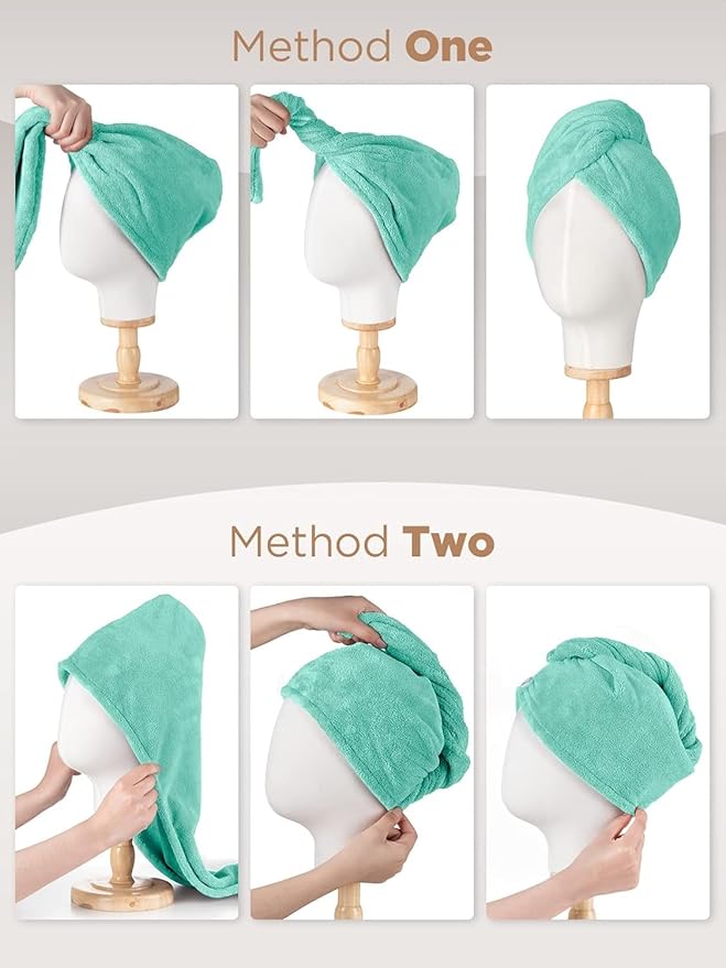 Hicober Microfiber Hair Towel, 3 Packs Hair Turbans for Wet Hair, Drying Hair Wrap Towels for Curly Hair Women Anti Frizz (Pink,Blue,Green)